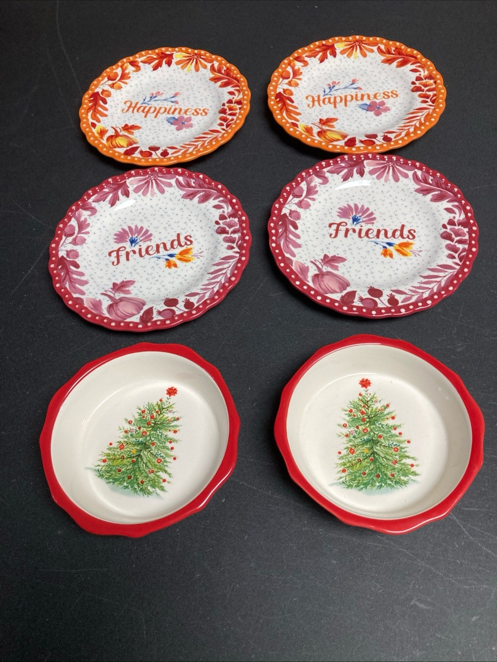 6 pc the pioneer woman holiday stoneware appetizer, mini pie/quiche/crรจme brรปlรฉe